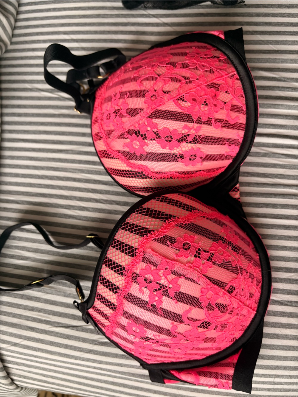 Hot pink Lace striped VS bra